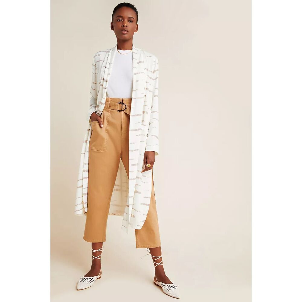 NWT Bb Dakota Anthropologie "Deedra" White w/Brown Print Duster Cardigan Medium